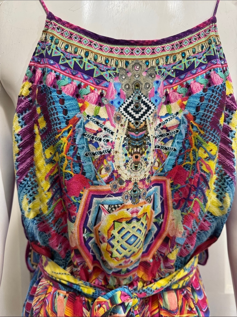 Camilla Pastel Floral Ikat Embroidered Top in Pink, Blue, Purple Size Medium - Picture 9 of 16